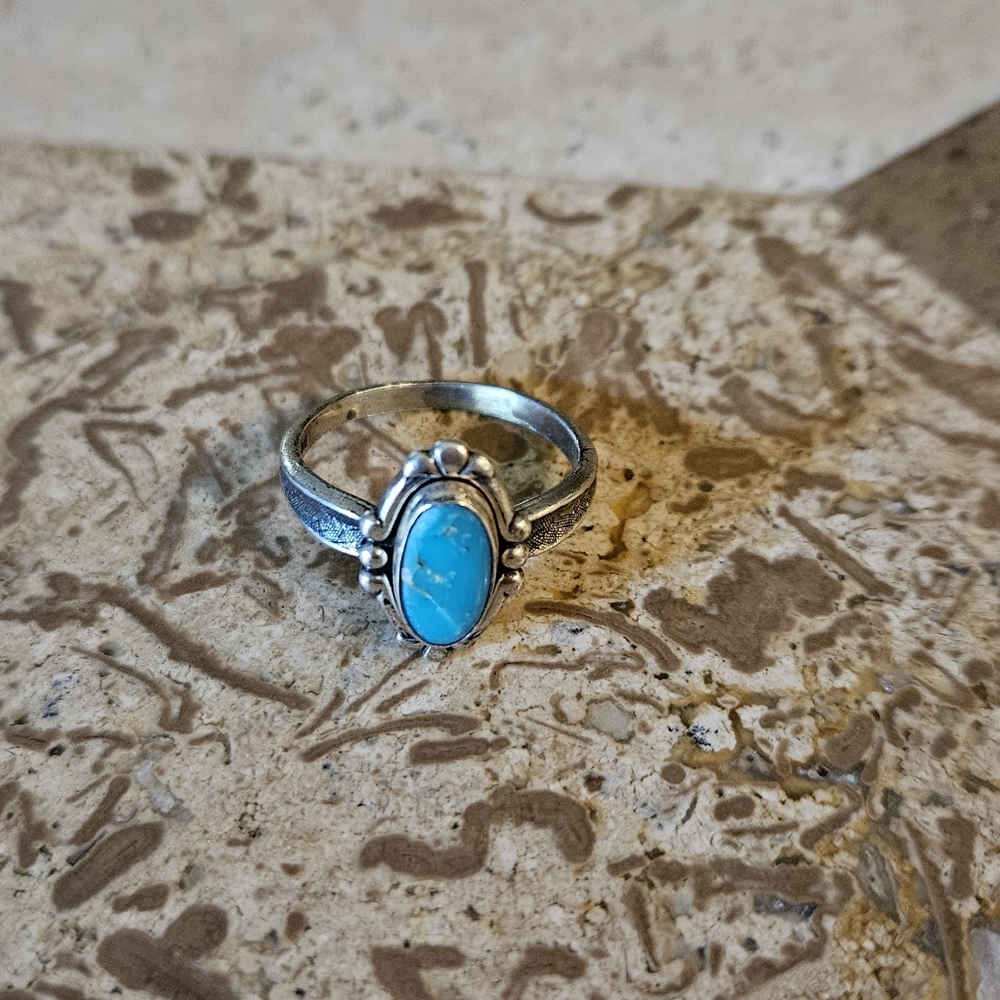 Turquoise Stone Ring 925 Sterling Silver Size 8.25 8 1/4 Genuine Real Natural